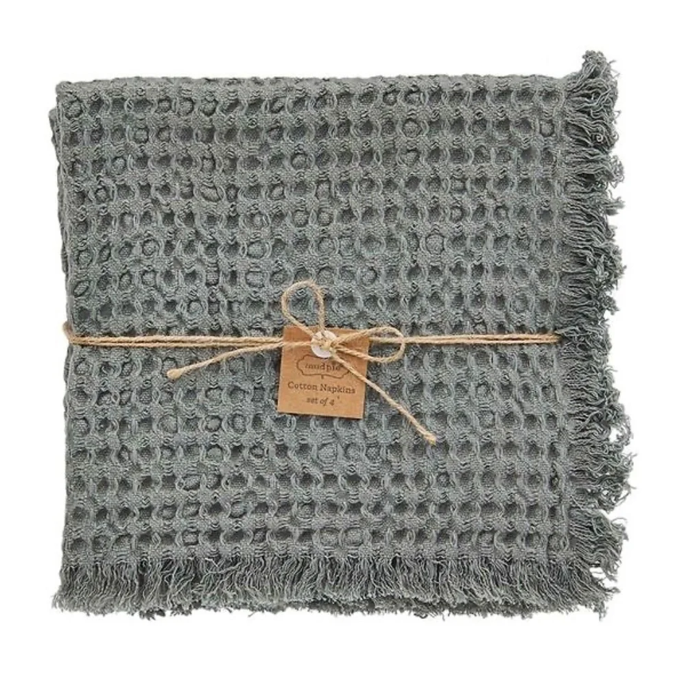 Mud Pie Gray Waffle Weave Cotton Napkin Set of 4